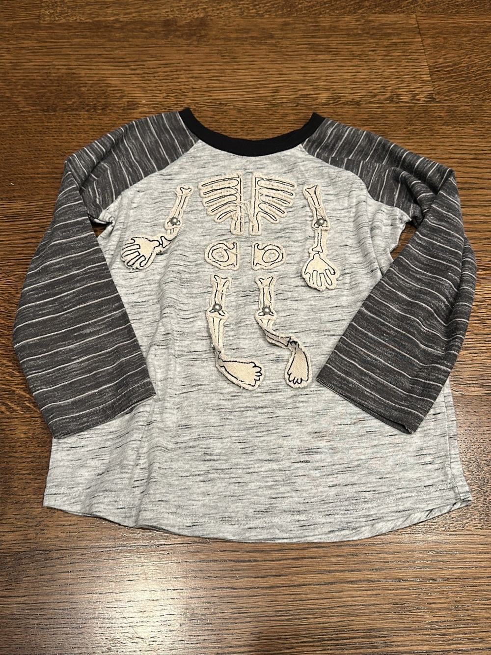 Mud Pie Gray Raglan Long Sleeve Tee with Skeleton Applique